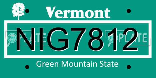 NIG7812 Vermont License Plate