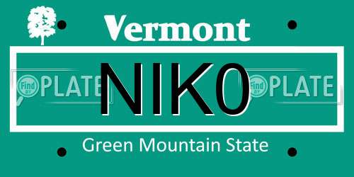 NIK0 Vermont License Plate