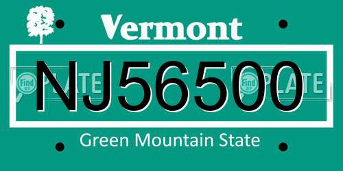 NJ56500 Vermont License Plate