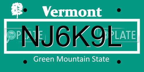 NJ6K9L Vermont License Plate