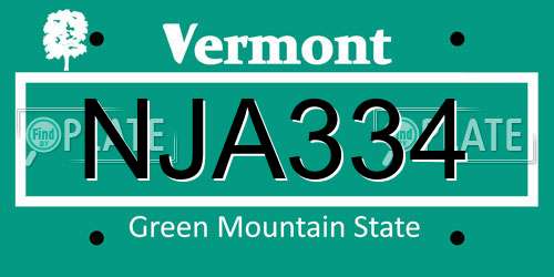 NJA334 Vermont License Plate