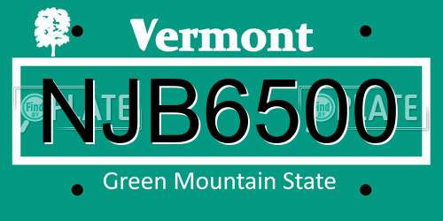 NJB6500 Vermont License Plate