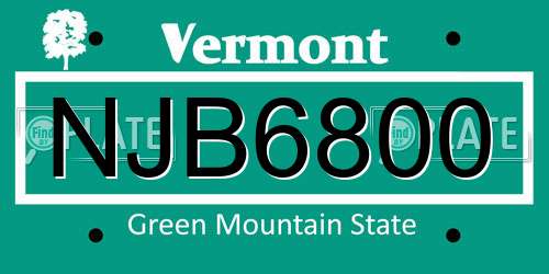 NJB6800 Vermont License Plate