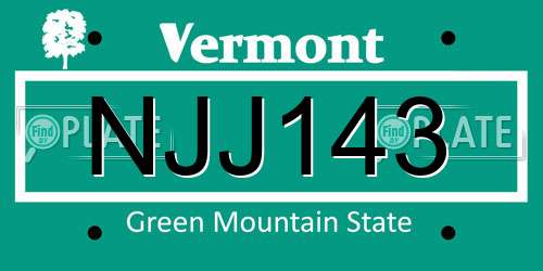 NJJ143 Vermont License Plate