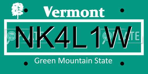 NK4L1W Vermont License Plate
