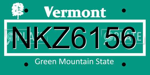 NKZ6156 Vermont License Plate