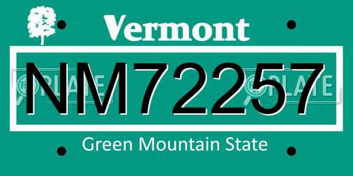 NM72257 Vermont License Plate