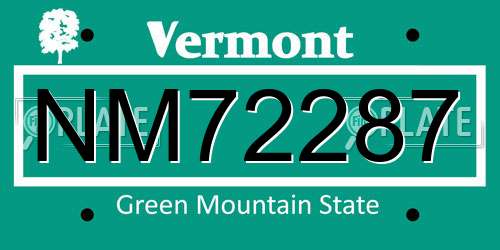 NM72287 Vermont License Plate
