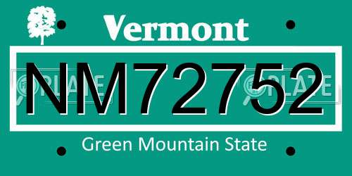 NM72752 Vermont License Plate