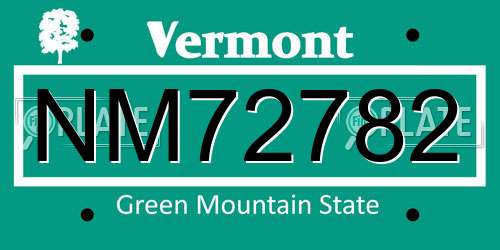 NM72782 Vermont License Plate