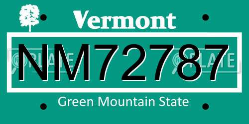 NM72787 Vermont License Plate