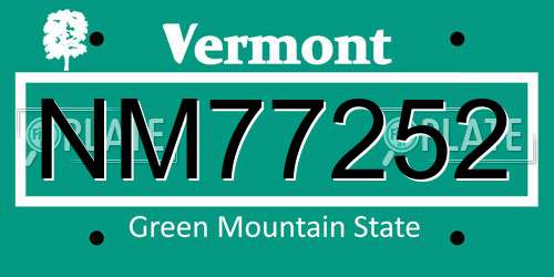 NM77252 Vermont License Plate