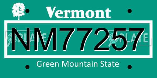 NM77257 Vermont License Plate