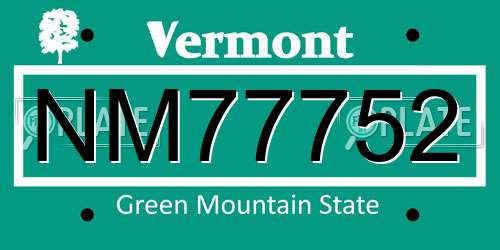 NM77752 Vermont License Plate