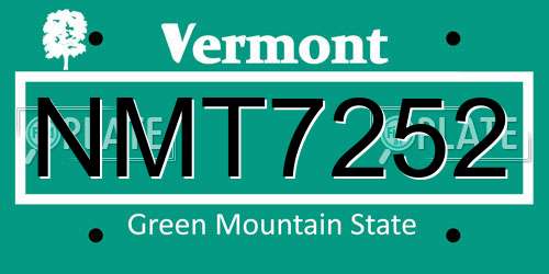 NMT7252 Vermont License Plate