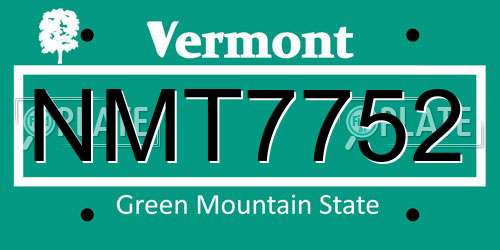NMT7752 Vermont License Plate