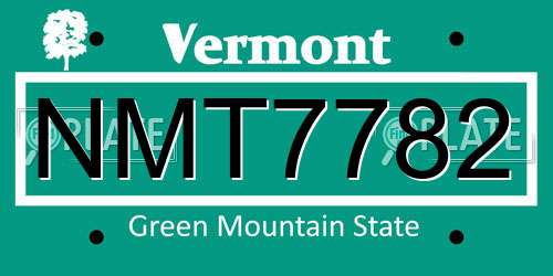 NMT7782 Vermont License Plate