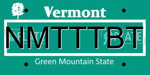 NMTTTBT Vermont License Plate