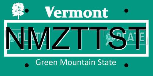 NMZTTST Vermont License Plate
