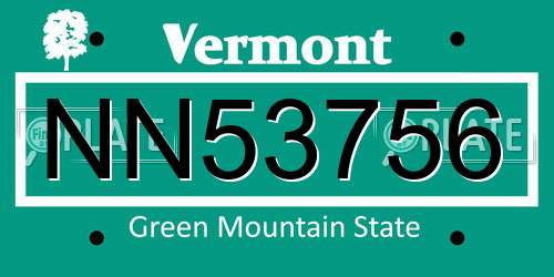 NN53756 Vermont License Plate