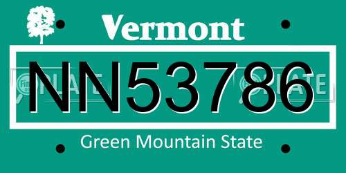 NN53786 Vermont License Plate