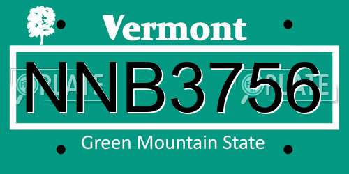 NNB3756 Vermont License Plate