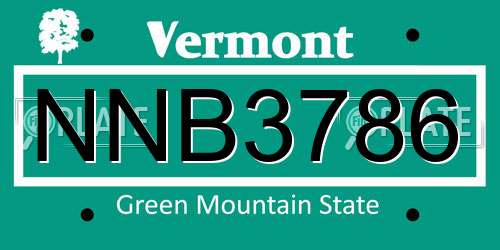 NNB3786 Vermont License Plate
