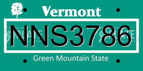 NNS3786 Vermont License Plate