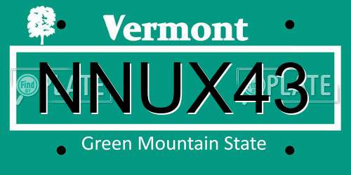 NNUX43 Vermont License Plate
