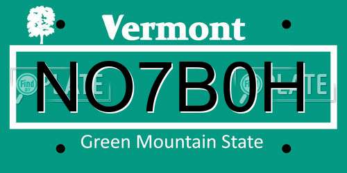 NO7B0H Vermont License Plate