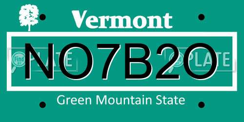 NO7B2O Vermont License Plate