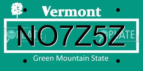 NO7Z5Z Vermont License Plate