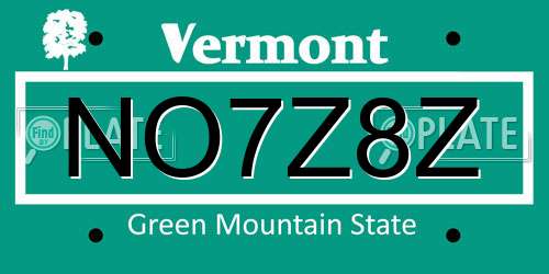 NO7Z8Z Vermont License Plate