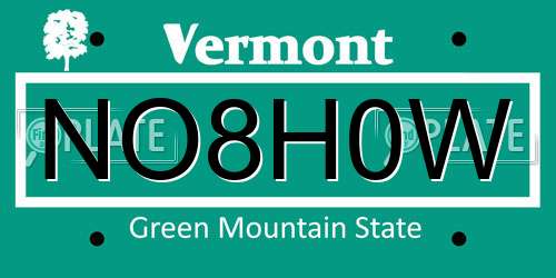 NO8H0W Vermont License Plate