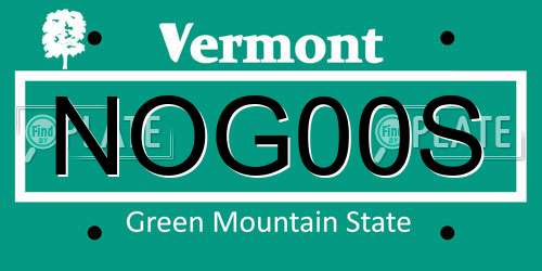 NOG00S Vermont License Plate