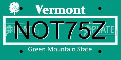 NOT75Z Vermont License Plate