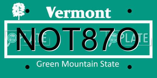 NOT87O Vermont License Plate
