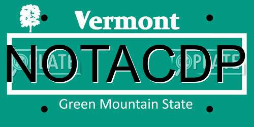 NOTACDP Vermont License Plate