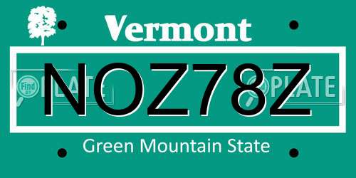 NOZ78Z Vermont License Plate