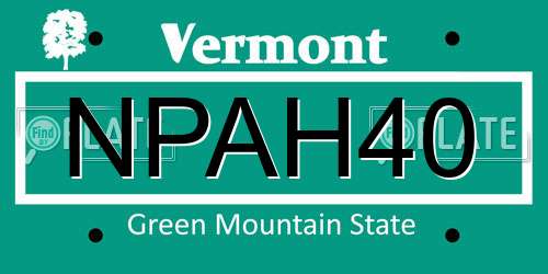 NPAH40 Vermont License Plate