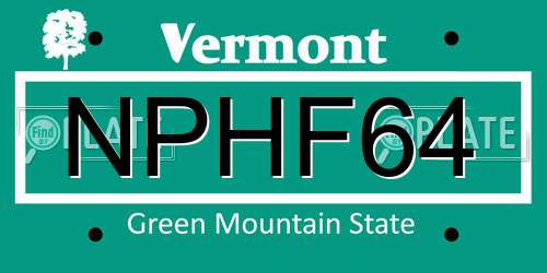 NPHF64 Vermont License Plate