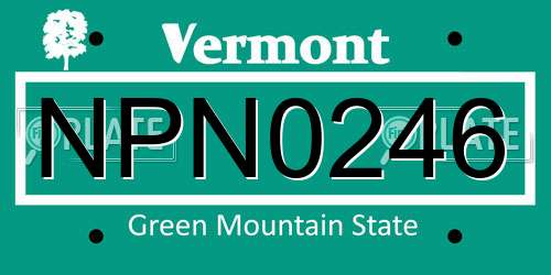 NPN0246 Vermont License Plate