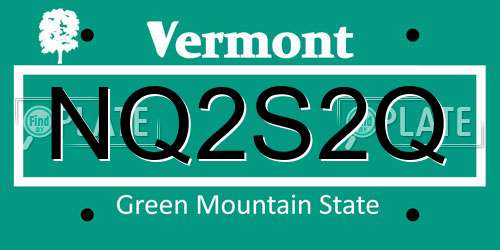 NQ2S2Q Vermont License Plate