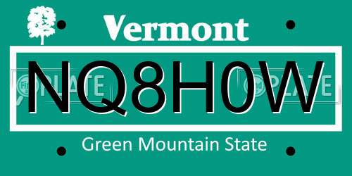 NQ8H0W Vermont License Plate