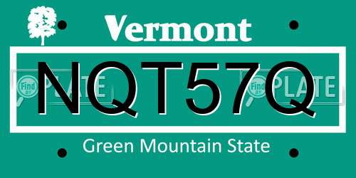 NQT57Q Vermont License Plate