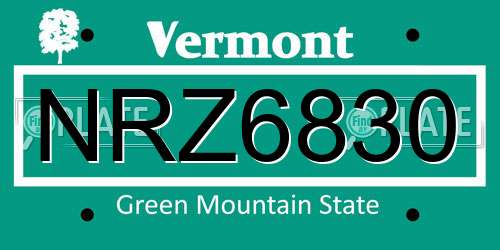 NRZ6830 Vermont License Plate