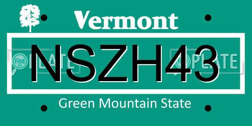 NSZH43 Vermont License Plate