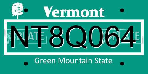 NT8Q064 Vermont License Plate