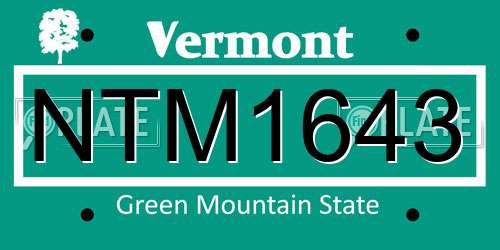 NTM1643 Vermont License Plate