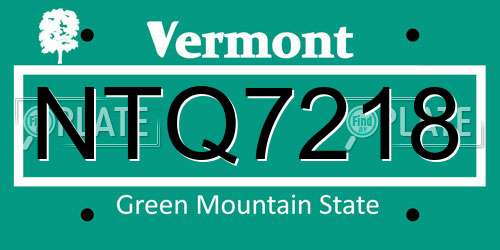 NTQ7218 Vermont License Plate